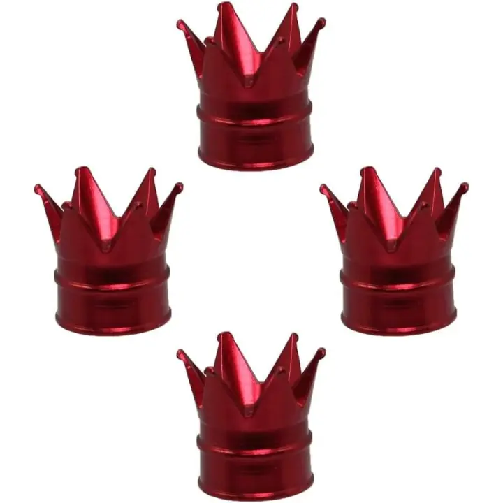 4 Uds. Tapas para vástago de válvula de neumático, corona, tapas universales para válvula de neumático de coche, tapa de rueda de coche a prueba de polvo de aleación de aluminio (rojo) - 1