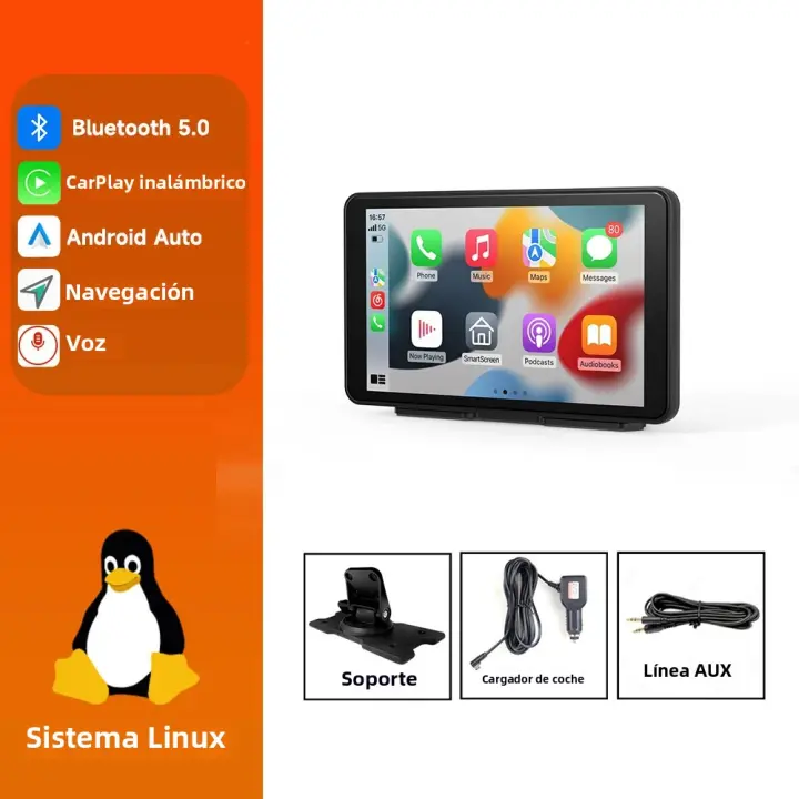 Radio De Coche Universal Sin Cable 7 Pulgadas Con Carplay Y Android Auto Navegación GPS Pantalla Táctil Bluetooth Multimedia Y Video - 1
