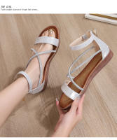CA Zapatos de playa de una sola tira para mujer en pleno verano 2025, nuevos zapatos de alta gama con diamantes de imitación, punta abierta, tacón plano de alta gama, versión ancha, zapatos con elementos romanos, sandalias para mujer - details 14