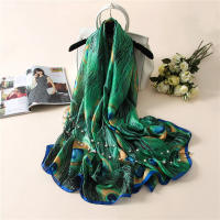 Bufanda De Pavo Real Verde Estampado Boho Vintage Para Mujer Envolvente Antigolpes Toalla De Playa Viaje Material Poliéster - details 3