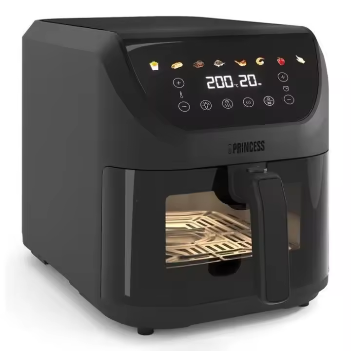 Princess - Freidora de aire 01.182476.01.001 Slim de 8 L y 2000 W con tecnología de convección rápida, hasta un 80 % menos de aceite, color negro - 1