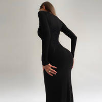 Vestido Largo De Manga Suelta Dulzura Para Mujer En Color Negro Estilo Bodycon Con Cierre De Lazo Sexy Y Club Para Fiesta Club Ropa De Calle Noche - details 3