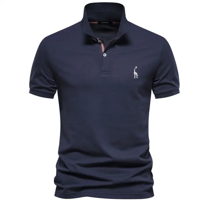 MOV Camiseta POLO bordada con ciervo de algodón 80% de talla europea de alta calidad para hombre, camiseta básica de manga corta con solapa de color sólido para hombre - 1