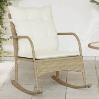 vidaXL Silla mecedora de jardín con cojines ratán sintético en color Negro/Gris claro/beige y gris y más | cómodas modernas ergonómicas para comedor cocina salón hogar - details 4