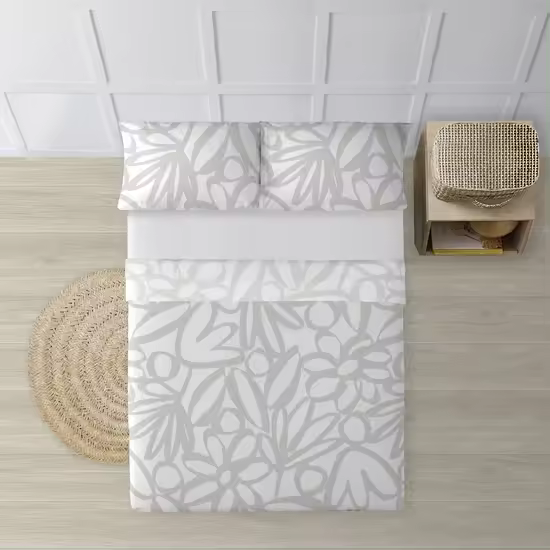 BL BELUM -  Juego de Sábanas  . Compuesto por: Funda Almohada - Encimera  - Bajera  - Tejido: 100% algodón orgánico 175 hilos. - Modelo: Lucea Gris - 1