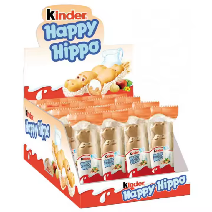 Kinder nacional España happy hippo avellana caja 28unidades sabor a barquillo y chocolate adaptados a gustos españoles - 1