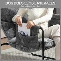 HOMCOM Butaca de Salón Sillón de Salón con Reposabrazos Bolsillos Laterales y Marco de Acero Butaca para Dormitorio Sala de Estar Carga 120 kg Gris - details 4