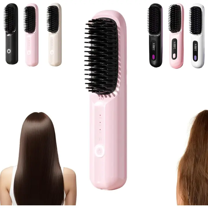 PORCHEDDU alisador de Cabello portátil, alisador de Cabello inalámbrico, mini alisador de Cabello inalámbrico de calientamiento rápido con Pantalla - 1