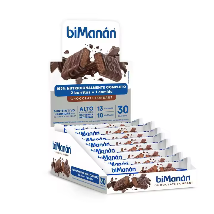 biManán  Barritas Sustitutivas de Chocolate Fondant, Controla tu Peso con beSlim,  2 Barritas Equivalen a una Comida y Proporcionan 238 Calorías, Ricas en Fibra - Expositor 30 Unidades - 1