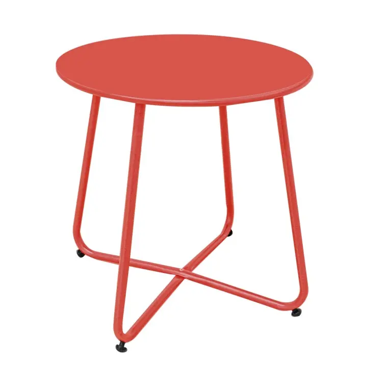 Lola Home Mesita de jardín Luna auxiliar de acero roja de  Ø 45x45 cm - 1