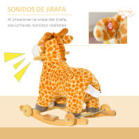 HOMCOM Caballito Balancín Infantil 2 en 1 en Forma de Jirafa para Niños de +3 Años con Ruedas y Altura del asiento 35 cm Balancín de Felpa con Sonido de Jirafa Carga 45 kg 63x38x63 cm Multicolor - details 3