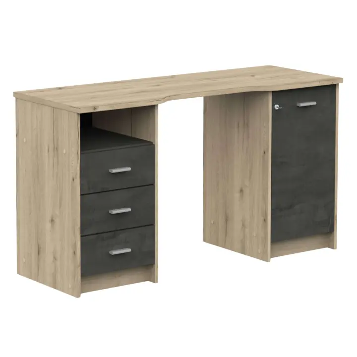 Escritorio Monaco 3 Cajones 1 Puerta 1 Estante Roble Artisan y Sidewalk 135 cm Melamina Moderna y Funcional - 1
