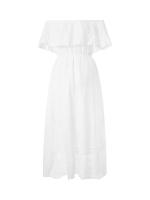 Vestido Casual Para Mujer Con Hombros Descubiertos Manga Corta Cintura Media Bordado De Encaje Color Sólido Irregular Vestidos - details 5