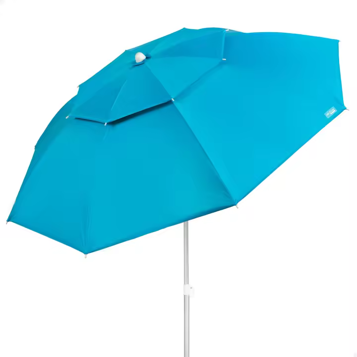 Aktive - Sombrilla playa antiviento, 200 cm, de poliéster y aluminio, con 8 varillas fibra de vidrio, efecto chimenea, 3 niveles de resistencia al viento, ajustable e inclinable, color azul - 1