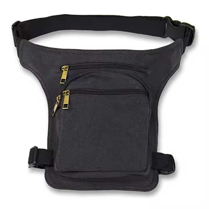 AHR quality Riñonera Pierna Riñonera Lateral Pernera Moto Hippie con Cremallera, 3 Bolsillos y Doble Sujeción Unisex (Negro Puro) - 1