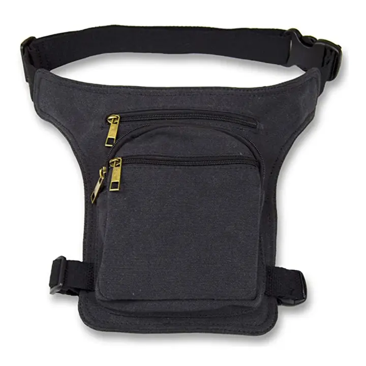 AHR quality Riñonera Pierna Riñonera Lateral Pernera Moto Hippie con Cremallera, 3 Bolsillos y Doble Sujeción Unisex (Negro Puro) - 1