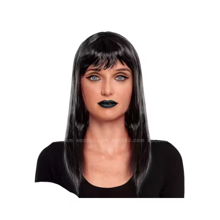 Festëën® Peluca negra lisa larga  Talla única con malla adaptable  Complemento fiesta, carnaval, halloween - Festëën® - 1
