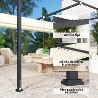 Outsunny Pérgola 4x3 m Cenador de Jardín Pabellón de Diseño Elegante con Techo Retráctil de Poliéster con Recubrimiento Resistente Anti-UV Impermeable para Celebraciones Fiestas Bodas - details 2