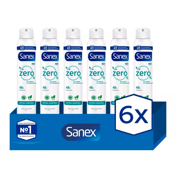 Desodorante spray Sanex Zero% Extra Control protección 48h 200ml. Pack 6 - 1