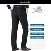 Pantalones De Negocios Para Hombre Talla Grande Corte Slim Moda Casual Estirado Adecuado Para Otoño Verano Pantalones Sólidos Negros Azules Oscuros - details 1