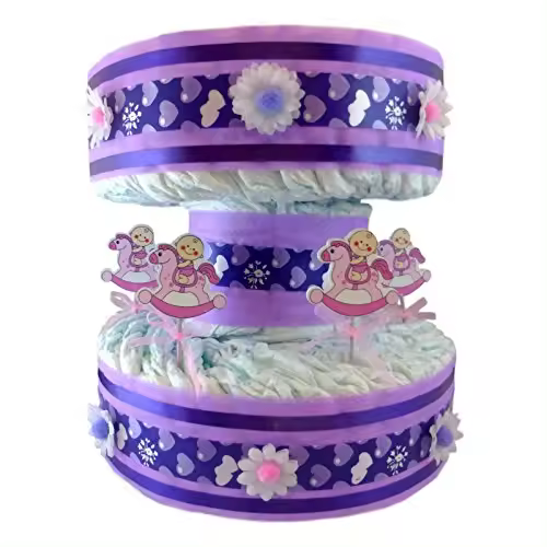 Tarta de pañales Carrusel Tiovivo para niña - Regalo Bebé - Tiernos Momentos - 1