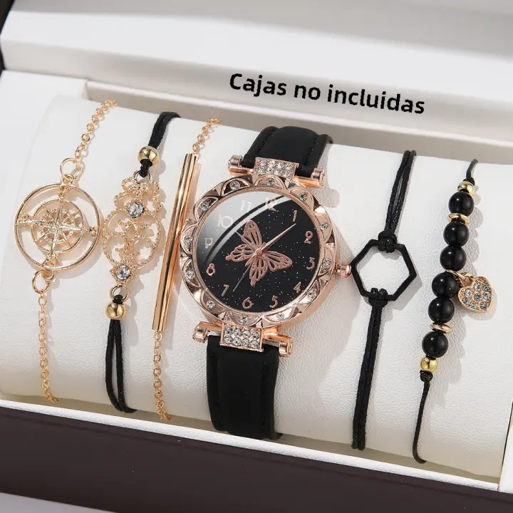 Reloj De Mujer Minimalista Y Atmosférico Con Correa De Cuero Y Mariposa Movimiento Cuarzo Estilo Casual Y Moda - 1
