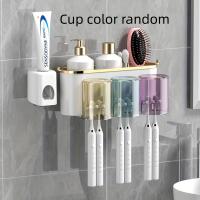 Organizador De Dientes Con Dispensador De Pasta De Dientes Y Porta Cepillos De Dientes Montado En La Pared Con Copas De Garganta Espacioso Para El Baño - details 1