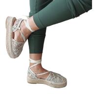 Alpargata Mujer - Beige con Suela de Esparto - Plataforma Plana - Primavera Verano 2024 - Cordones en Tobillo - details 3