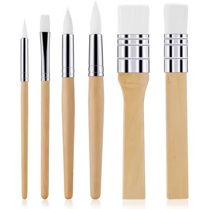 Juego de pinceles de madera, 6 pinceles de pintura acrílica, juego de pinceles de artista para pintura al óleo, panel de acuarela, arte de uñas, cuerpo, cara, roca, suministros de manualidades de arte para bricolaje - 1