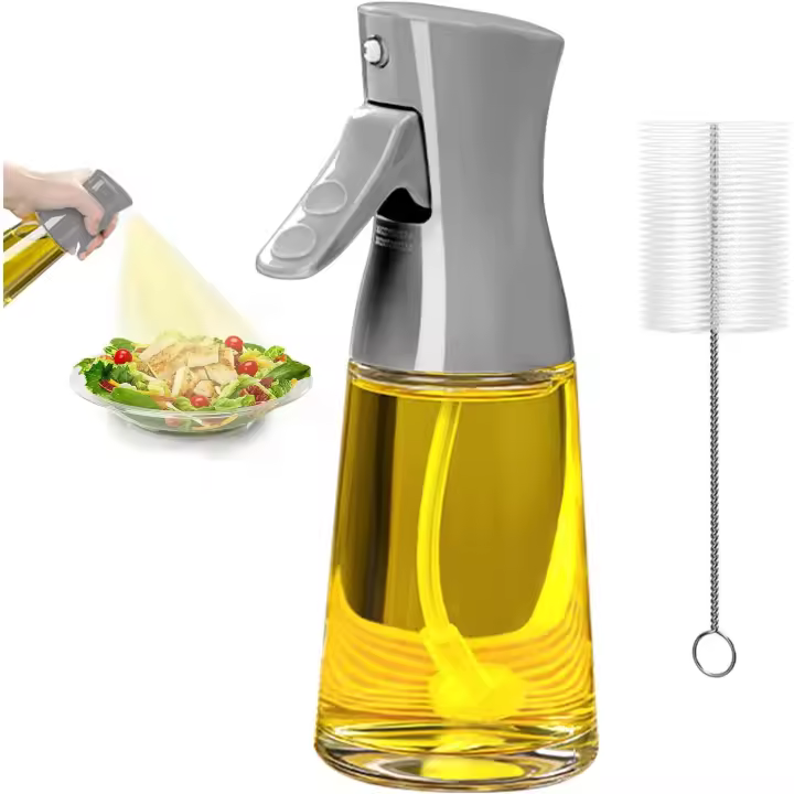 Botella dispensadora de aceite de vidrio de 180ml con cepillo, aceite de canola vinagre spray señor para cocina, accesorios recargables (gris) - 1