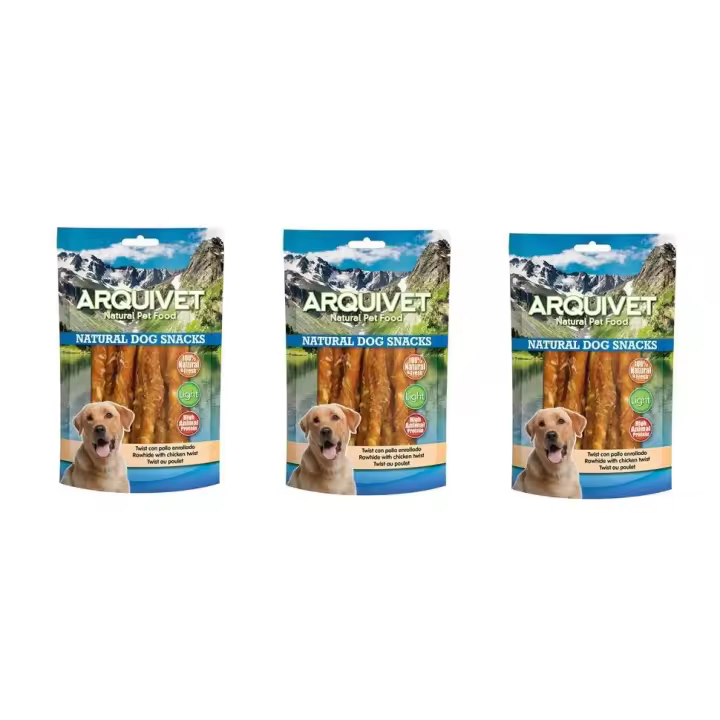 Snacks para Perros Twist con Pollo Enrollado- 13 Cm / 100 G  (pack de 3 unidades)- Natural con Alto Contenido en Proteína y Cuidado Dental Arquivet - 1