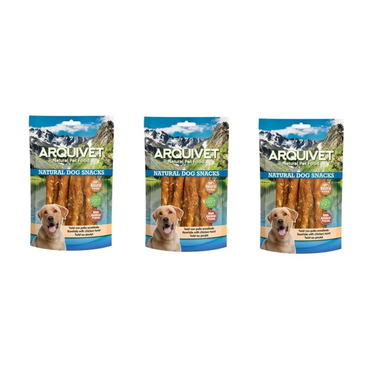 Snacks para Perros Twist con Pollo Enrollado- 13 Cm / 100 G  (pack de 3 unidades)- Natural con Alto Contenido en Proteína y Cuidado Dental Arquivet - 1