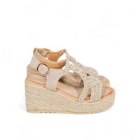 HLUNA - Sandalias de Cuña con Plataforma Beige Detalle de textil trenzado con Tira atada al pulsera - ht191 - details 6