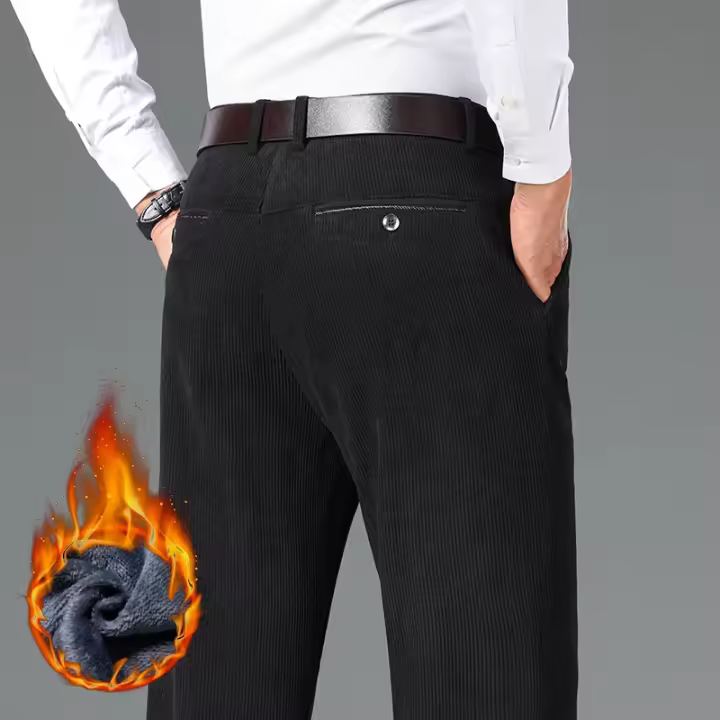 Pantalones Casuales De Corduroy Para Hombre Invierno Grueso Y Cálido Estilo Clásico Recto Trousers Térmicos De Fleece Moda Negocios - 1