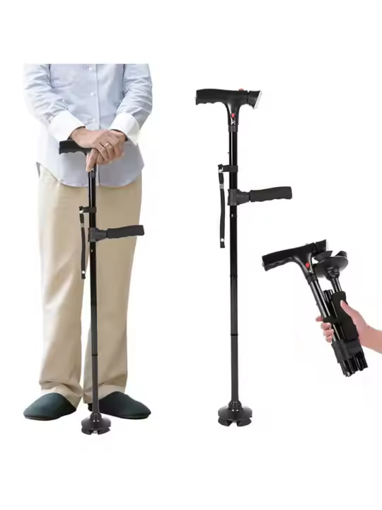 Bastón plegable telescópico para ancianos, bastón LED con alarma, bastón confiable para caminar, muletas para ancianos para madres, padres mayores, bastón de Trekking al aire libre, senderismo - 1