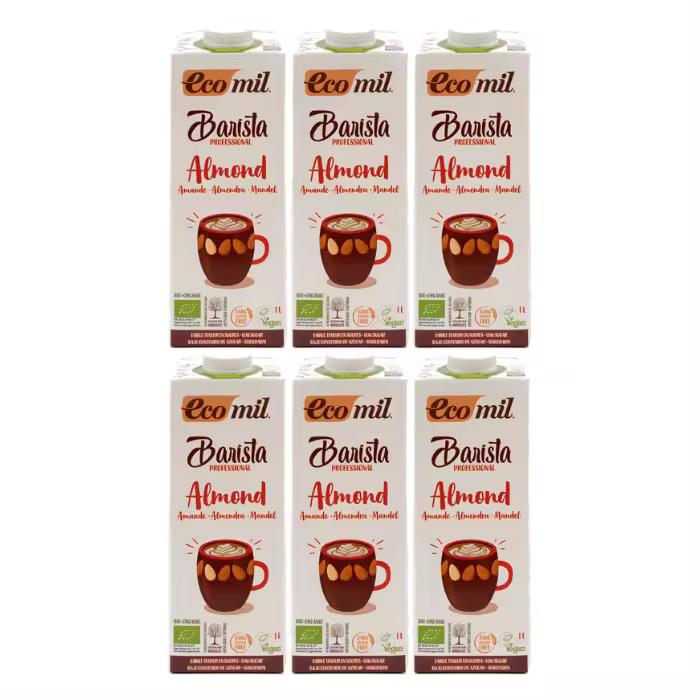 Pack 6x Ecomil Barista Almond Bio 1L - Bebida Vegetal Ecológica para Cafés y Batidos - 1