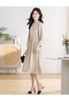 EVNISI Vestido Elegante Para Mujer En Caqui Con Cuello V Y Botones Slim Para Oficina Manga Larga A-line Casual Para Fiesta - details 5