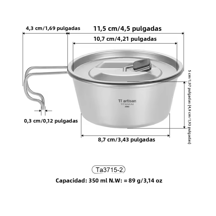 Tiartisan Tazón De Frutas De Titán Puro Para Camping Y Picnics Portátil Y Ligero Con Manija Fija Capacidad De 350ml - 1