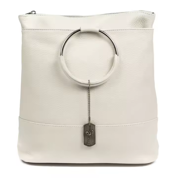 FIRENZE ARTEGIANI. Arzago bolso mochila de piel auténtica Dollaro, con asa de diseño exclusivo anillo metal. 33x14,5x31cm. - 1