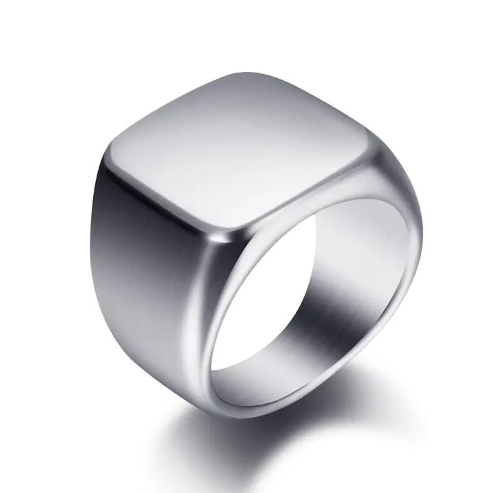 Anillo De Sello Grande En Forma Cuadrada Personalizable En Plata/Oro/Negro/Azul Para Hombres Anillo De Titánico Acero Joyería Clásica Para Fiesta - 1