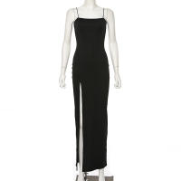 Vestido Slim De Mujer 2025 Moda Color Sólido Con Abertura Camisola Y Falda A-Line Vestido De Fiesta Casual De Pierna Larga - details 11