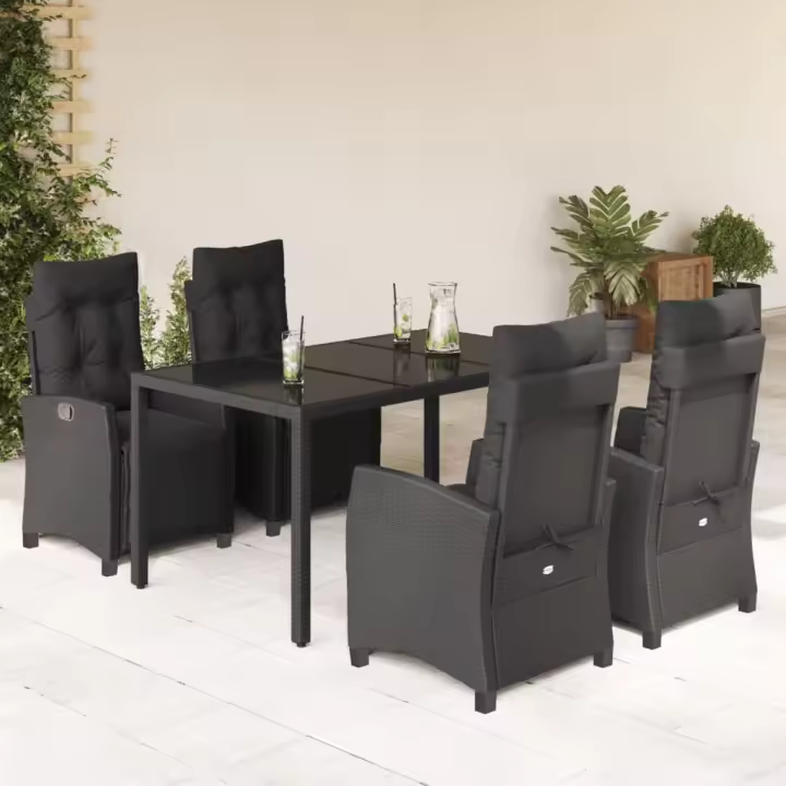 vidaXL Set de muebles jardín 5 pzas con cojines ratán sintético negro - 1