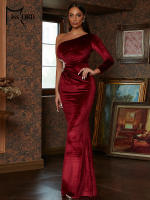 Vestido De Noche Elegante De Veludo Negro Con Diamantes Y Hombro Solo Para Mujer Vestido Slim Para Fiesta De Premiación Y Eventos Elegantes - details 14