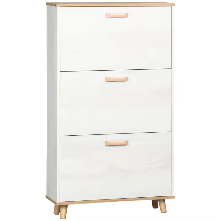 HOMCOM Armario de Zapatos Moderno Mueble Zapatero con 3 Cajones Abatibles para 12 Pares de Zapatos y Estante Ajustable para Pasillo Entrada 70x23,5x122 cm Blanco - 1