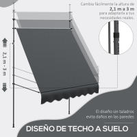 Outsunny Toldo Manual Retráctil 2x1,2 m Toldo Exterior Terraza Enrollable Altura Ajustable con Manivela 210-300 cm Sin Taladro Protección UV30+ para Balcón Jardín - details 4