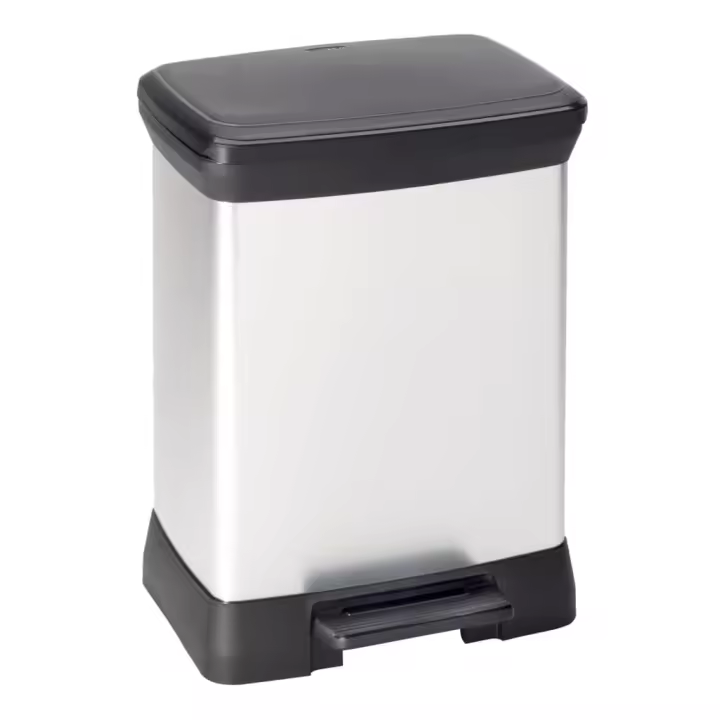 Curver Papelera de Pedal Rectangular Plateada Basura Contenedor Reciclaje Capacidad 50 l, 30 l - 1