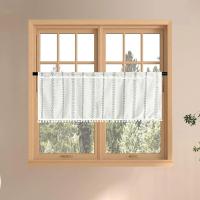 1Pc Cortina Corta De Pelo Bohemio Europeo Con Borde Tejido Blanco Para Cocina Con Bolsillo Para Rodillo Decoración De Armario - details 3