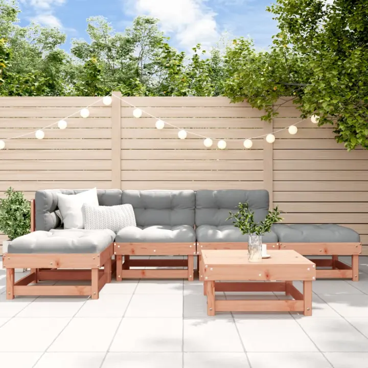 vidaXL Juego de muebles jardín 6 pzas y cojines madera abeto Douglas - 1