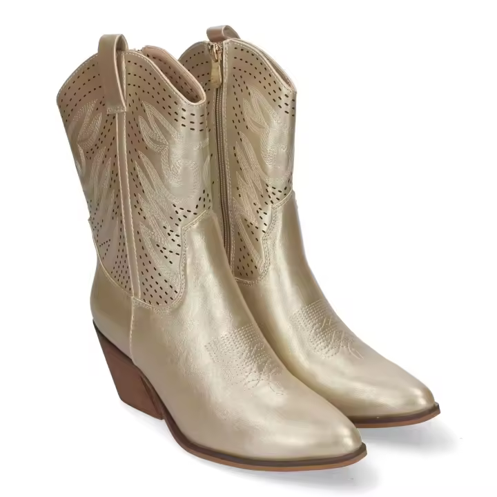 PuntoSalao Botines dorados de tacon bajo calados para mujer VR005 - 1