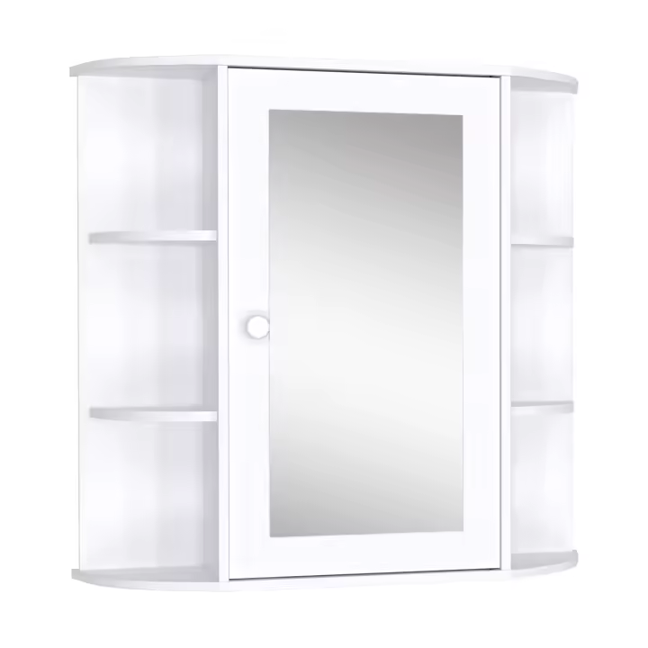 HOMCOM Armario de Baño con Espejo Mueble Colgante de Aseo con 1 Puerta 2 Estantes Interiores y 6 Estantes Laterales para Salón Cocina Dormitorio 66x17x63 cm Blanco - 1